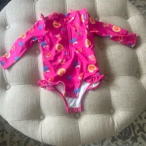 Eddie Bauer Hot Pink Floral Long-Sleeve Rash Guard Swimsuit